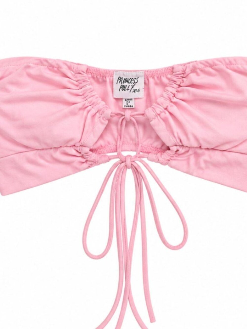 Princess Polly Baby Pink Ruched Tie Front Bandeau Cutout Top Coquette Y2K